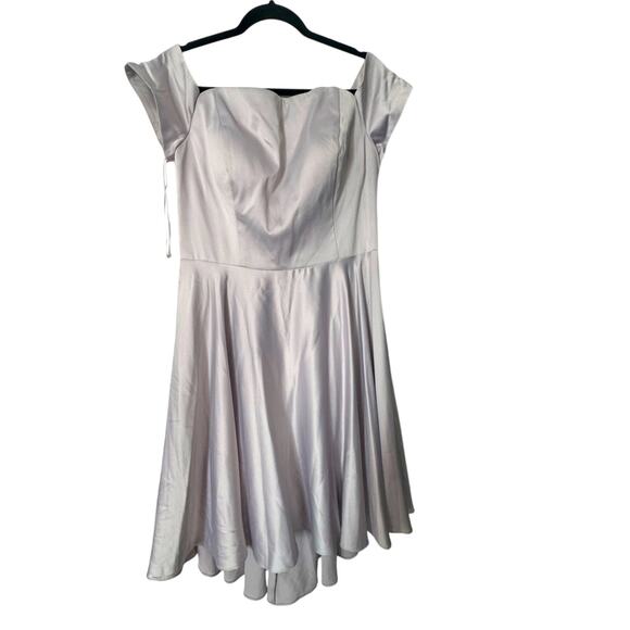 KLEINFELD BEAUTIFUL GREY SATINY OFF SHOULDER DRESS SZ 14 EUC - Picture 1 of 6